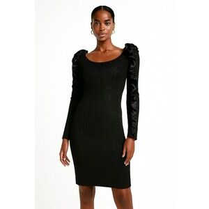 Carol Mignon Boutique 90s Black Sparkle Ruffle Ribbon Bodycon Cocktail Dress